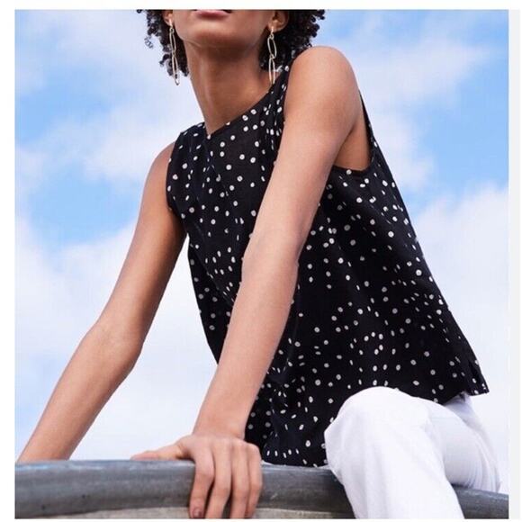 LOFT Top Women's Medium Black and white Polka dot Sleeveless Blouse - Picture 1 of 5